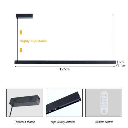 Immax NEO 07307L - Lámpara colgante LED regulable con cable MADEIRA LED/33W/230V Wi-Fi Tuya 152 cm negro + mando a distancia