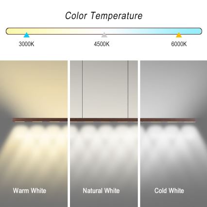 Immax NEO 07309L - Lámpara colgante regulable sobre cable con sensor MADEIRA, LED 37 W/230 V, 157 cm, acabado nogal