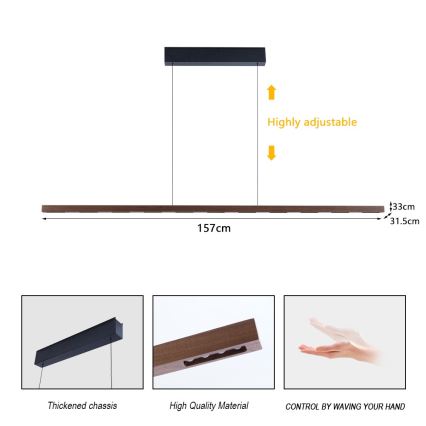 Immax NEO 07309L - Lámpara colgante regulable sobre cable con sensor MADEIRA, LED 37 W/230 V, 157 cm, acabado nogal