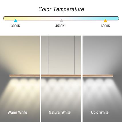 Immax NEO 07310L - Lámpara colgante LED regulable suspendida por cable con sensor MADEIRA LED/37 W/230 V, 157 cm, fresno