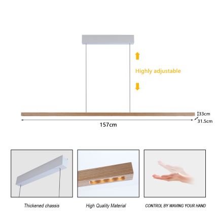 Immax NEO 07310L - Lámpara colgante LED regulable suspendida por cable con sensor MADEIRA LED/37 W/230 V, 157 cm, fresno