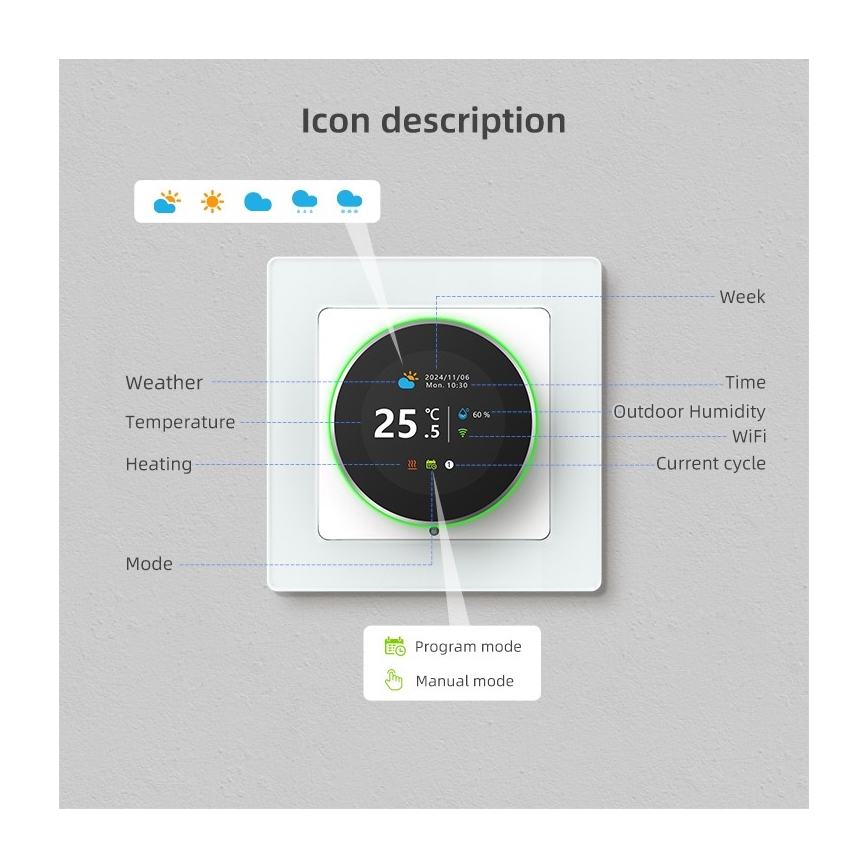 Immax NEO 07534L - Termostato para calefacción por suelo radiante inteligente 230V/3A Wi‑Fi Tuya