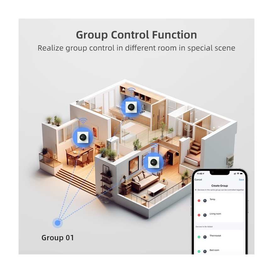 Immax NEO 07535L - Termostato inteligente para calefacción por suelo radiante eléctrica 230 V/16 A Wi-Fi Tuya