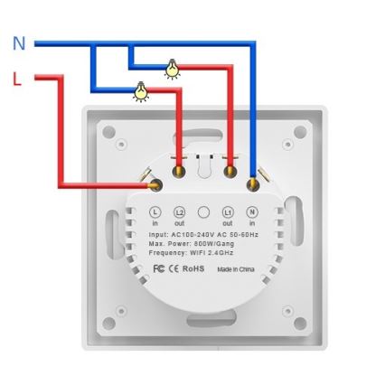 Immax NEO 07539L - Interruptor inteligente de 2 botones 230 V Wi‑Fi Tuya