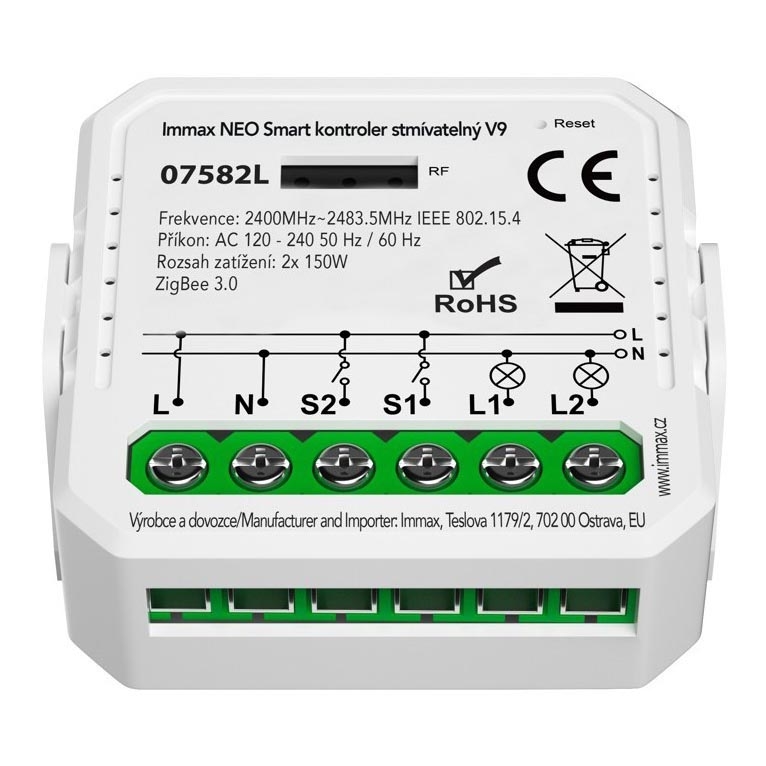 Immax Neo 07582L - Regulador de intensidad inteligente V9 2 botones Tuya
