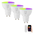 Immax NEO 07724CDO - Pack de 3 bombillas LED RGB+CCT regulables GU10/4,8W/230V 2700-6500K Wi‑Fi Tuya + mando a distancia