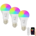 Immax NEO 07733CDO - JUEGO 3x LED RGB+CCT Bombilla regulable E27/11W/230V Wi-Fi Tuya + mando a distancia
