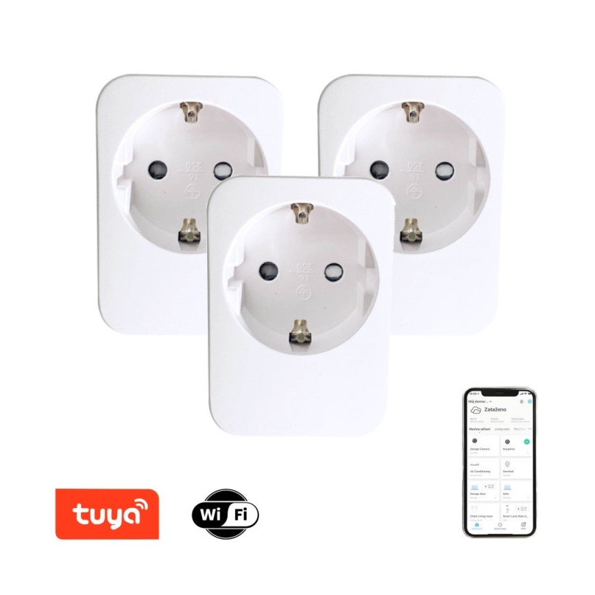 Immax NEO 07761C - Set de 3 enchufes inteligentes NEO LITE 3680W/230V/16A Wi-Fi Tuya SCHUKO