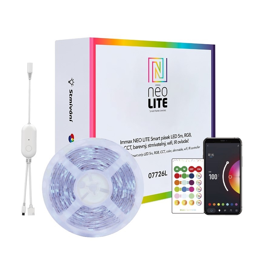 Immax NEO 07775L - LED RGB+CCT Tira regulable NEO LITE LED/48W/230V 10 m IP65 MUSIC Wi-Fi Tuya + control remoto