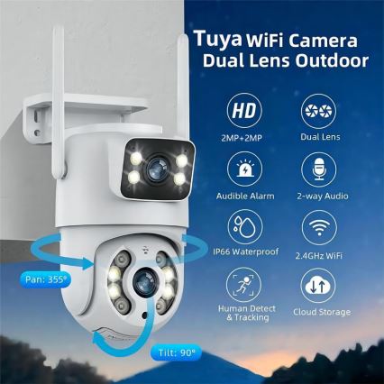 Immax NEO 07783L - Cámara exterior inteligente con sensor DOBLE 355° P/T 2x2MP IP65 Wi-Fi Tuya