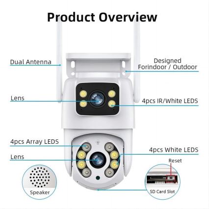 Immax NEO 07783L - Cámara exterior inteligente con sensor DOBLE 355° P/T 2x2MP IP65 Wi-Fi Tuya