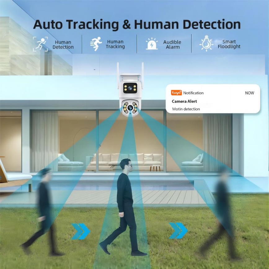 Immax NEO 07783L - Cámara exterior inteligente con sensor DOBLE 355° P/T 2x2MP IP65 Wi-Fi Tuya