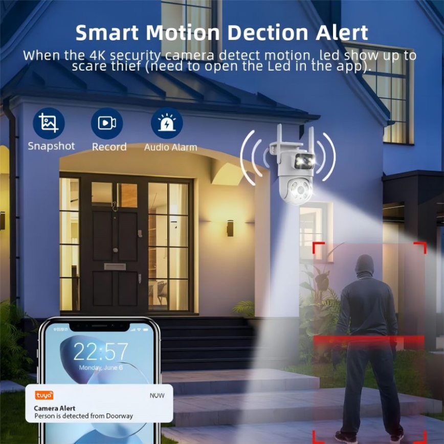 Immax NEO 07783L - Cámara exterior inteligente con sensor DOBLE 355° P/T 2x2MP IP65 Wi-Fi Tuya