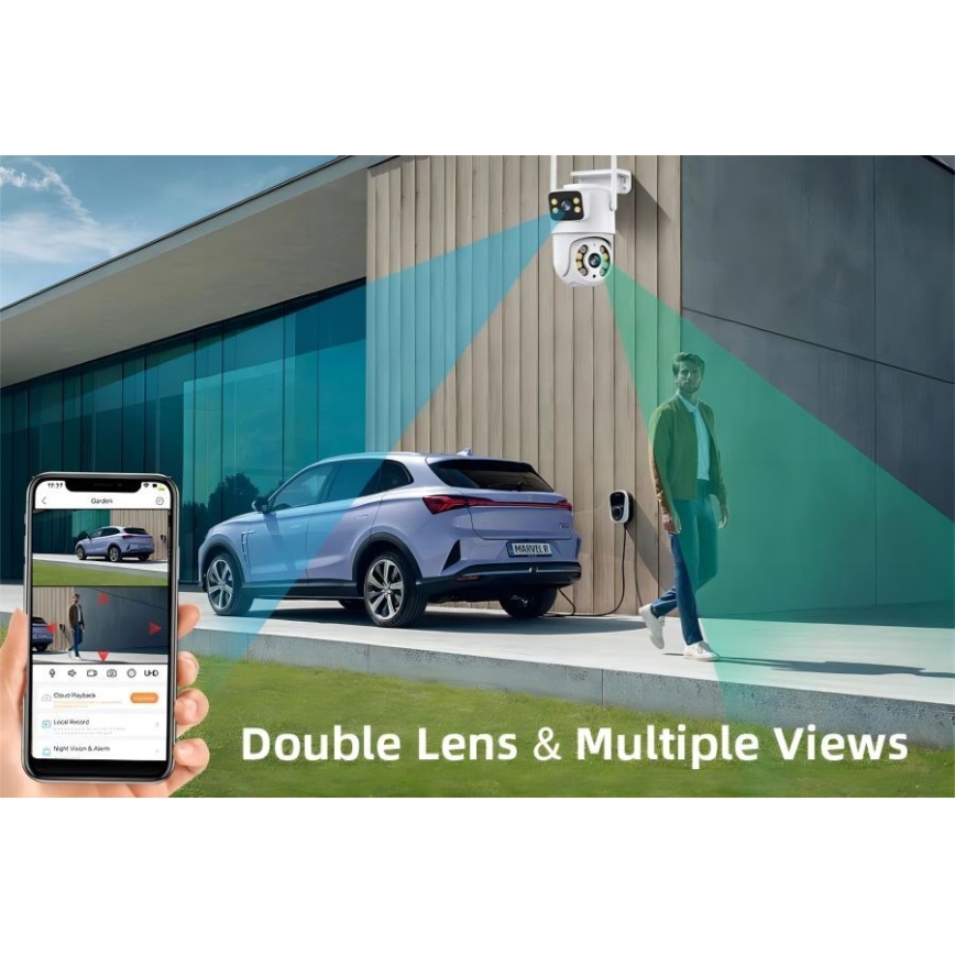 Immax NEO 07783L - Cámara inteligente para exteriores con sensor DOUBLE 355° P/T 2x2MP IP65 Wi-Fi Tuya