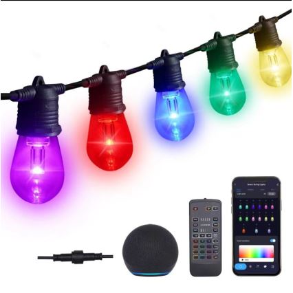 LED RGB+CCT Cadena de exterior regulable GARLAND 15xLED/1W/230V 15m Wi-Fi Tuya IP65 + control remoto