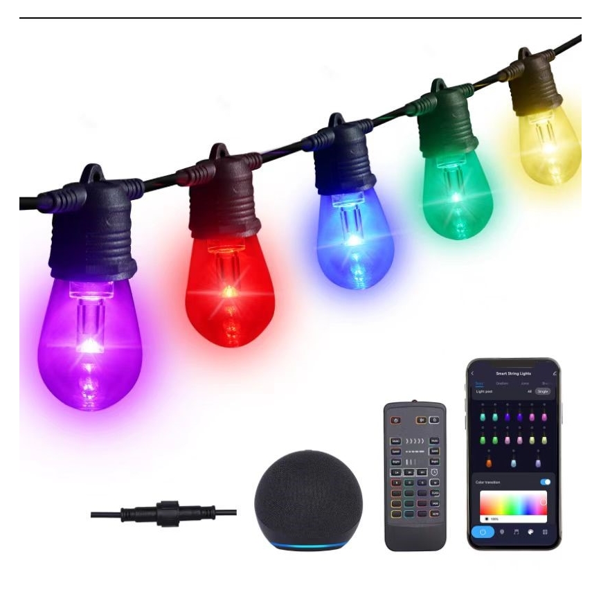 LED RGB+CCT Cadena de exterior regulable GARLAND 15xLED/1W/230V 15m Wi-Fi Tuya IP65 + control remoto