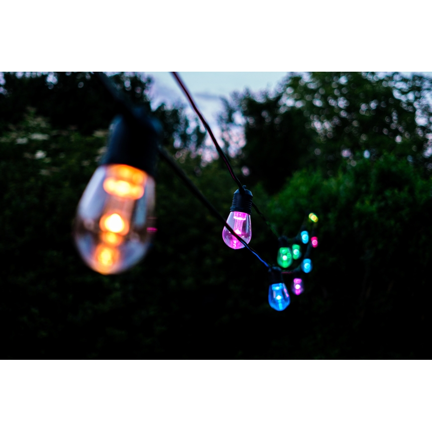 LED RGB+CCT Cadena de exterior regulable GARLAND 15xLED/1W/230V 15m Wi-Fi Tuya IP65 + control remoto