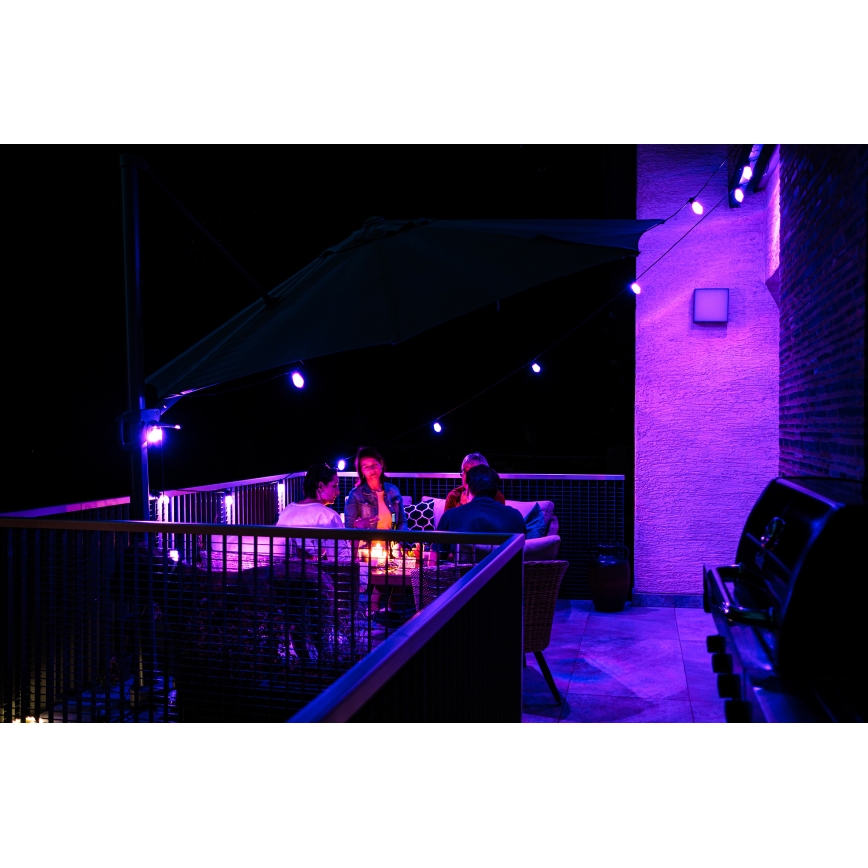 LED RGB+CCT Cadena de exterior regulable GARLAND 15xLED/1W/230V 15m Wi-Fi Tuya IP65 + control remoto