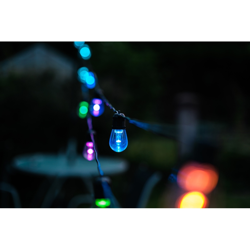 LED RGB+CCT Cadena de exterior regulable GARLAND 15xLED/1W/230V 15m Wi-Fi Tuya IP65 + control remoto