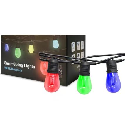 LED RGB+CCT Cadena de exterior regulable GARLAND 15xLED/1W/230V 15m Wi-Fi Tuya IP65 + control remoto