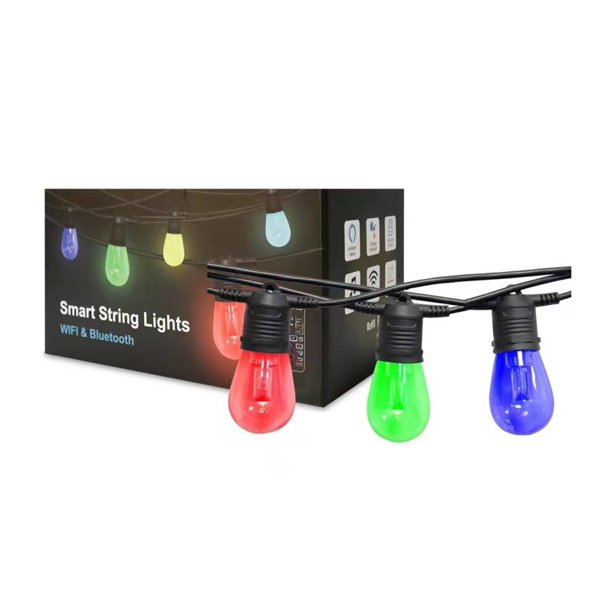 LED RGB+CCT Cadena de exterior regulable GARLAND 15xLED/1W/230V 15m Wi-Fi Tuya IP65 + control remoto