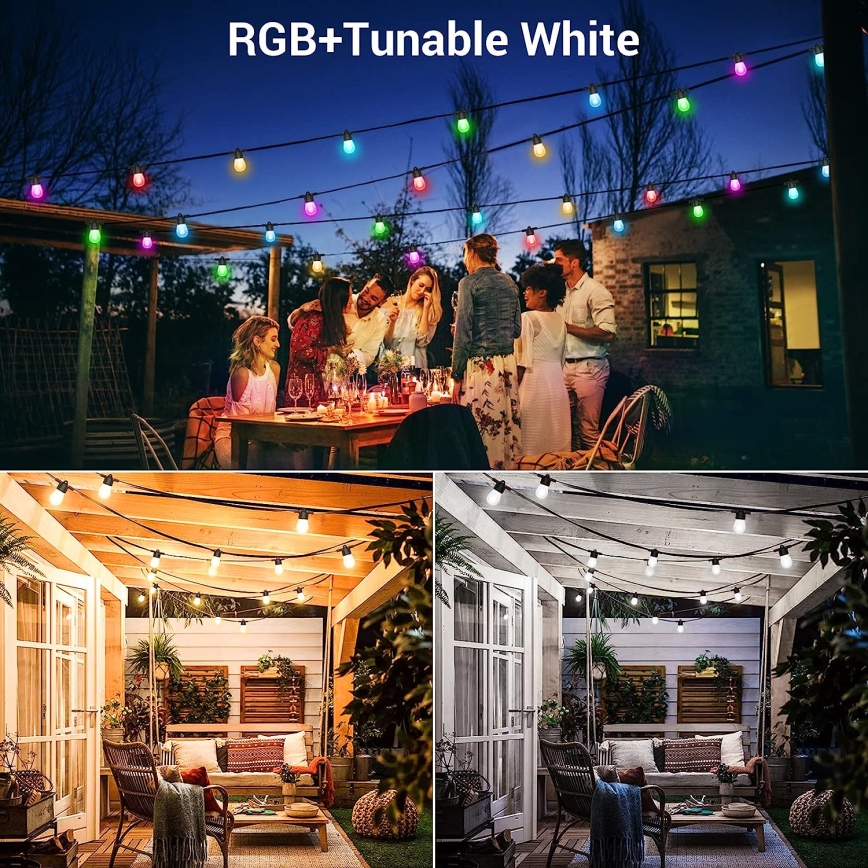 LED RGB+CCT Cadena de exterior regulable GARLAND 15xLED/1W/230V 15m Wi-Fi Tuya IP65 + control remoto