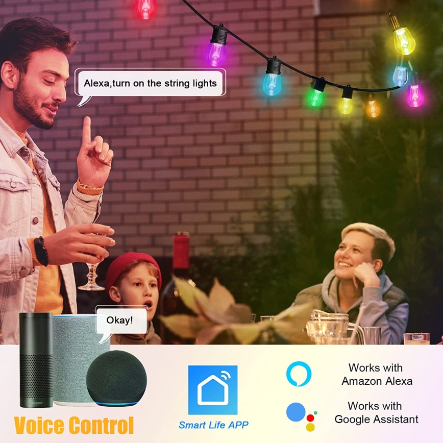 LED RGB+CCT Cadena de exterior regulable GARLAND 15xLED/1W/230V 15m Wi-Fi Tuya IP65 + control remoto