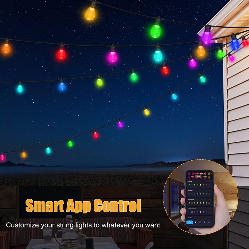 LED RGB+CCT Cadena de exterior regulable GARLAND 15xLED/1W/230V 15m Wi-Fi Tuya IP65 + control remoto