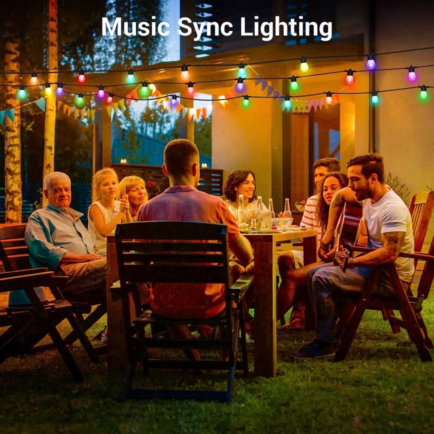 LED RGB+CCT Cadena de exterior regulable GARLAND 15xLED/1W/230V 15m Wi-Fi Tuya IP65 + control remoto