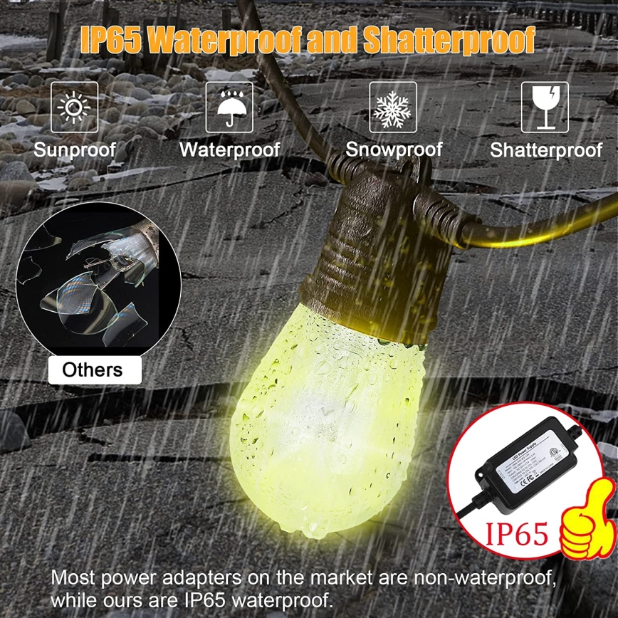 LED RGB+CCT Cadena de exterior regulable GARLAND 15xLED/1W/230V 15m Wi-Fi Tuya IP65 + control remoto