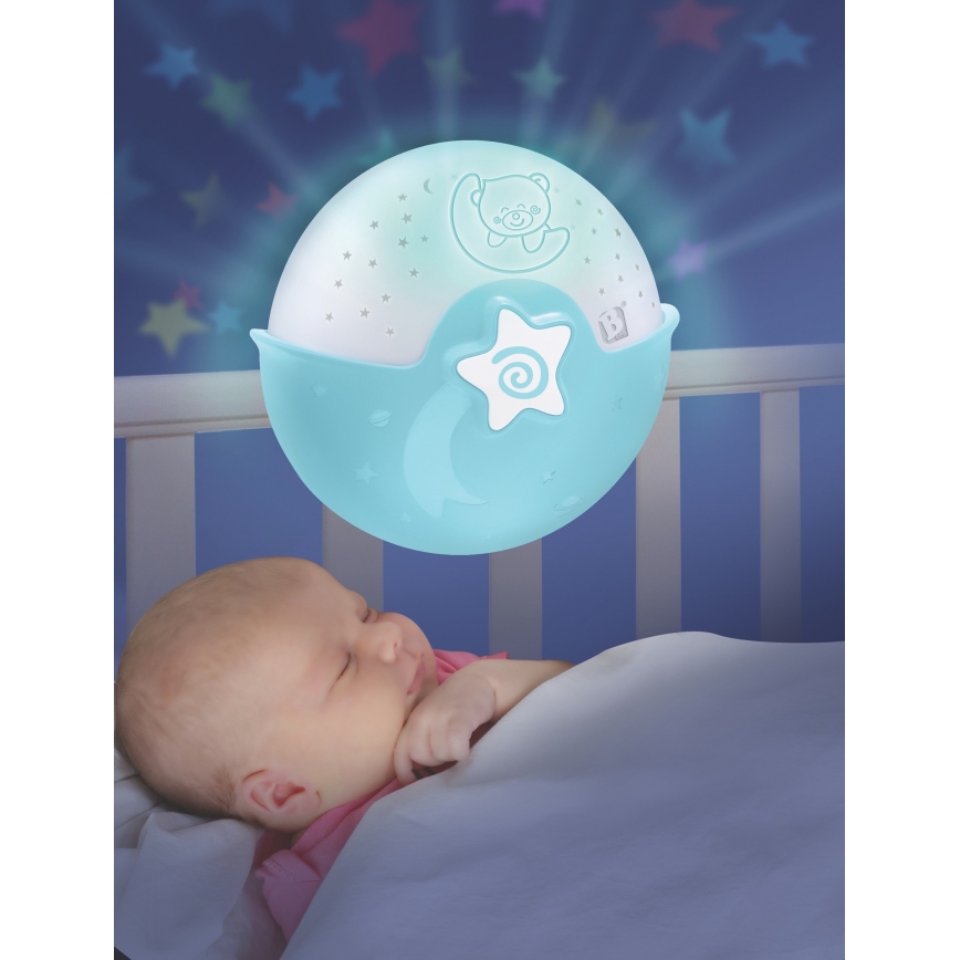 Infantino - Lámpara infantil pequeña con proyector 3xAA azul