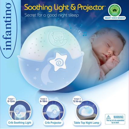 Infantino - Lámpara infantil pequeña con proyector 3xAA azul
