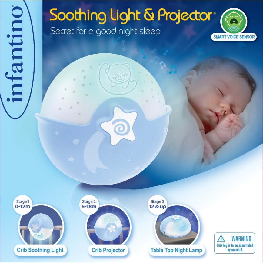 Infantino - Lámpara infantil pequeña con proyector 3xAA azul