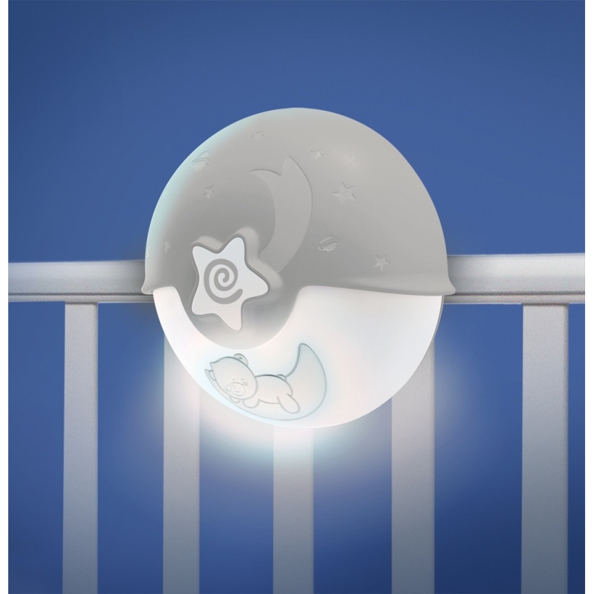 Infantino - Lámpara infantil pequeña con proyector 3xAA gris