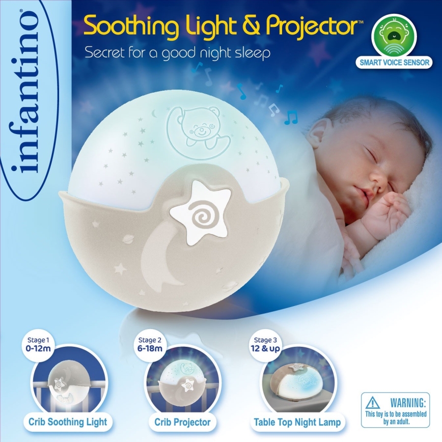 Infantino - Lámpara infantil pequeña con proyector 3xAA gris