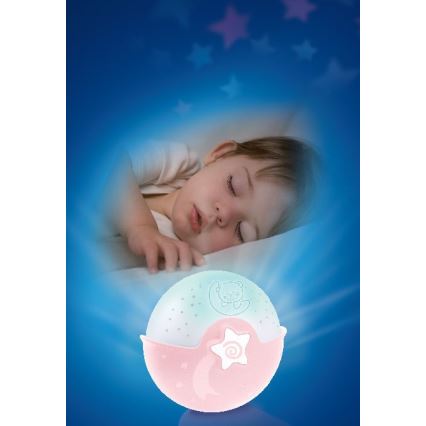 Infantino - Lámpara para bebés con proyector 3xAA rosa