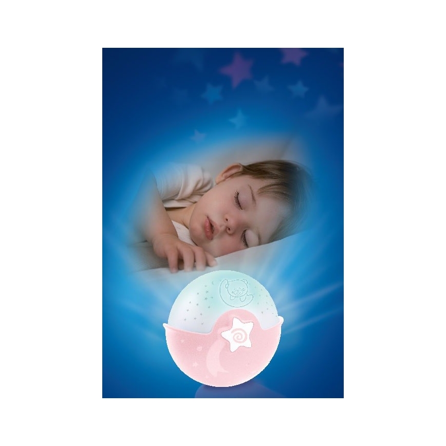 Infantino - Lámpara para bebés con proyector 3xAA rosa