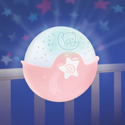Infantino - Lámpara para bebés con proyector 3xAA rosa