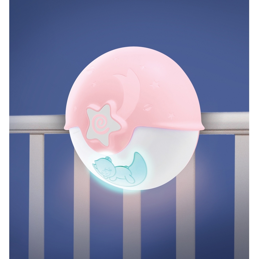 Infantino - Lámpara para bebés con proyector 3xAA rosa
