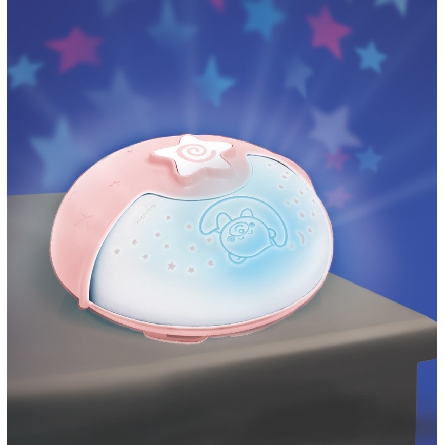 Infantino - Lámpara para bebés con proyector 3xAA rosa