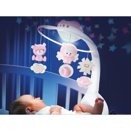 Infantino - Móvil de cuna con melodía y proyector 3en1 3xAAA rosa