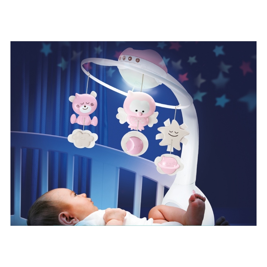 Infantino - Móvil de cuna con melodía y proyector 3en1 3xAAA rosa