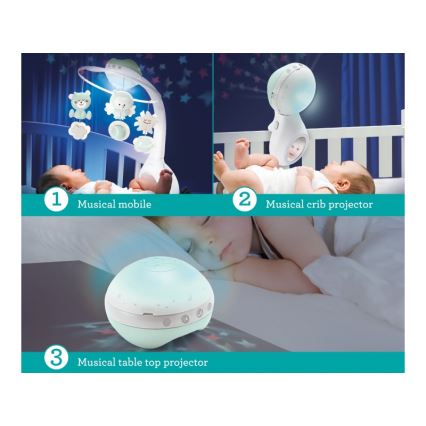 Infantino - Móvil de cuna con melodía y proyector 3en1 3xAAA verde