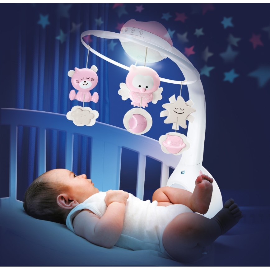 Infantino - Carrusel musical 3 en 1 para cuna con melodías, 3xAAA, rosa