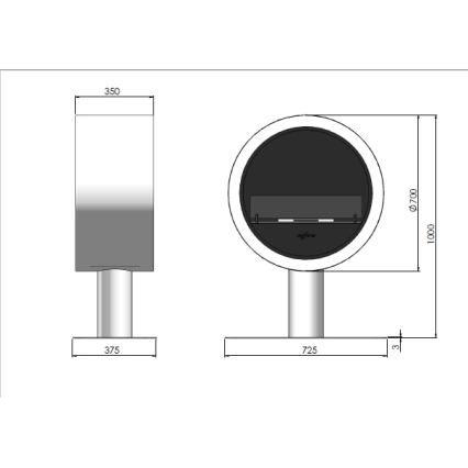 InFire - Chimenea BIO diámetro 70 cm 3kW negro