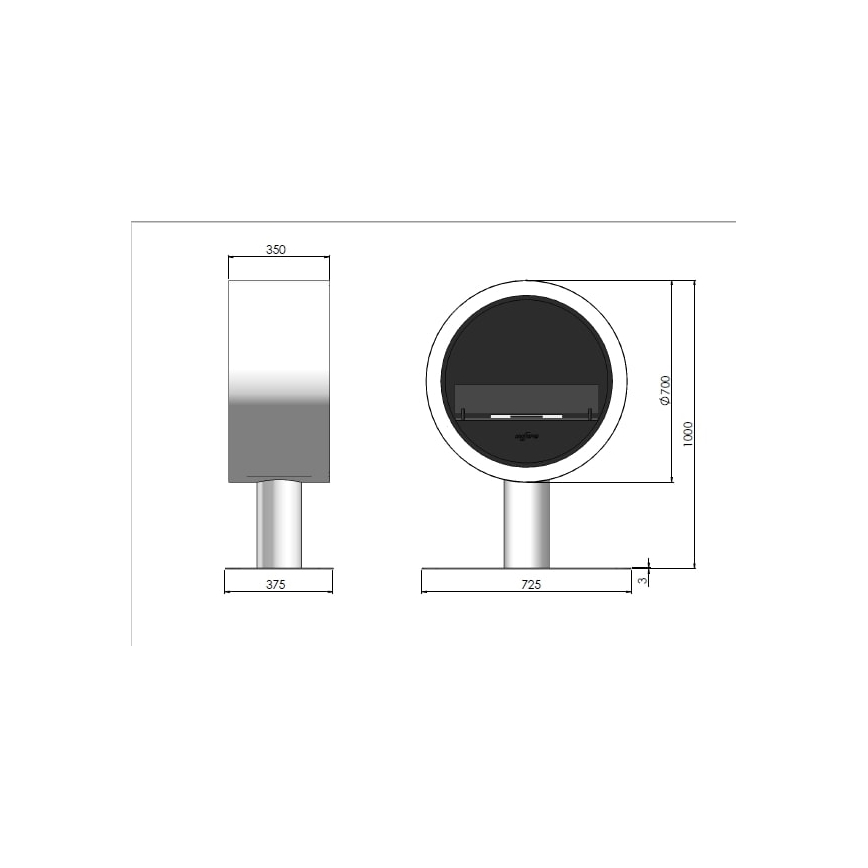 InFire - Chimenea BIO diámetro 70 cm 3kW negro