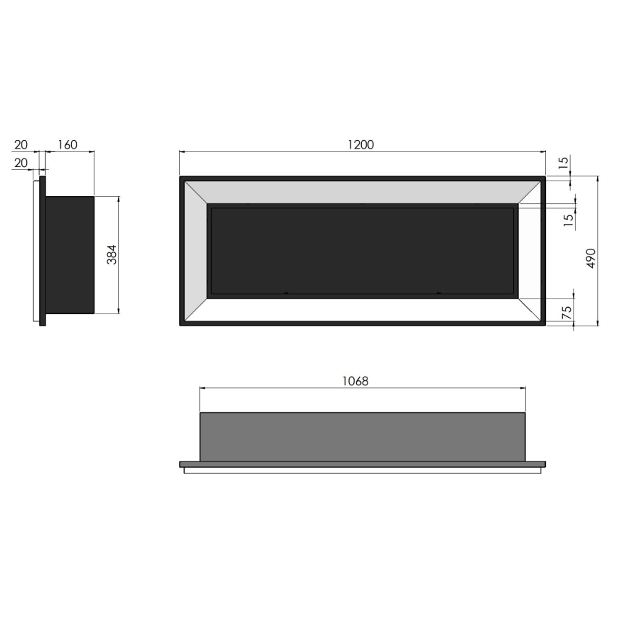 InFire - Chimenea BIO empotrable 49x120 cm 3kW negro