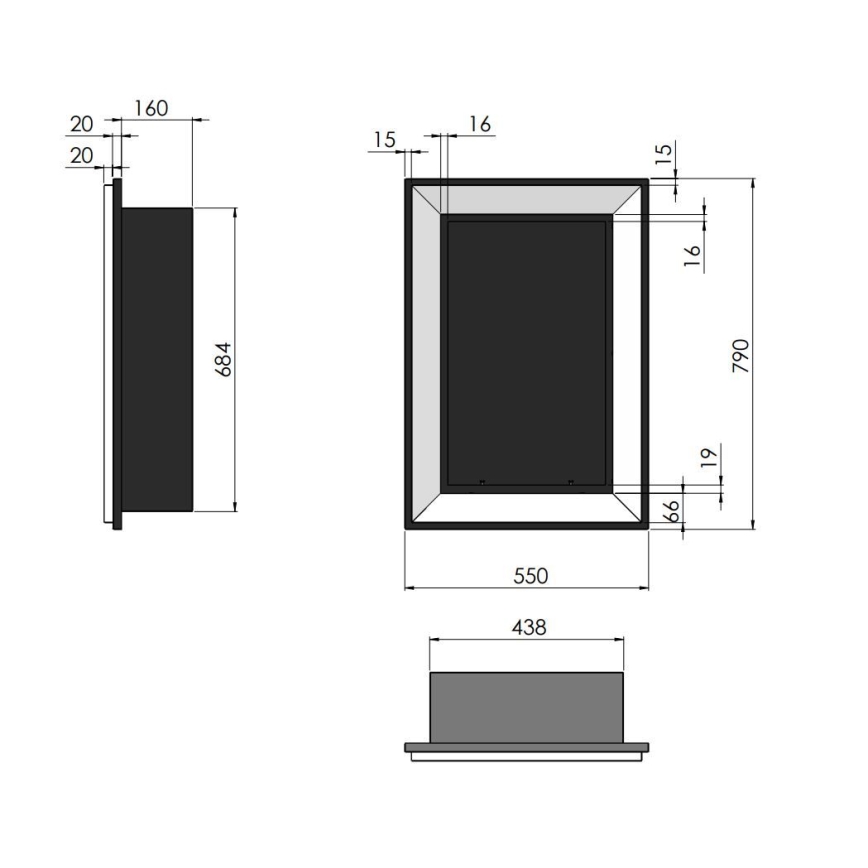 InFire - Chimenea BIO empotrable 79x55 cm 3kW negro