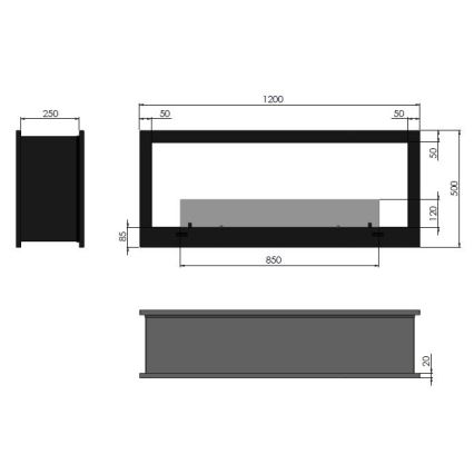 InFire - Chimenea BIO empotrada 120x50 cm 3kW bifacial
