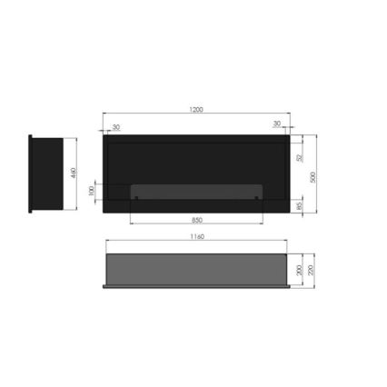 InFire - Chimenea BIO empotrada 120x50 cm 3kW negro